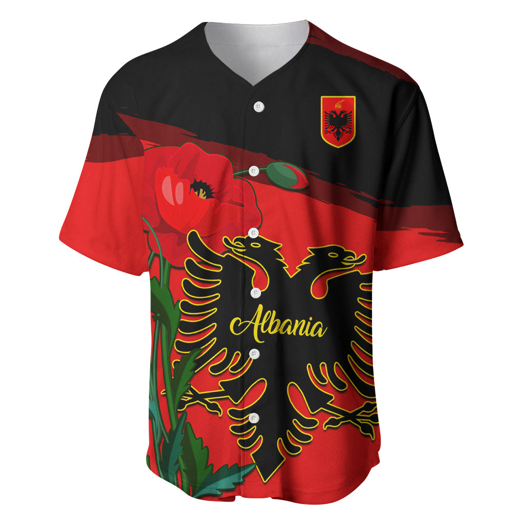 Personalised Albania Flag Day Baseball Jersey Albanian Coat Of Arms With Red Poppy - Wonder Print Shop