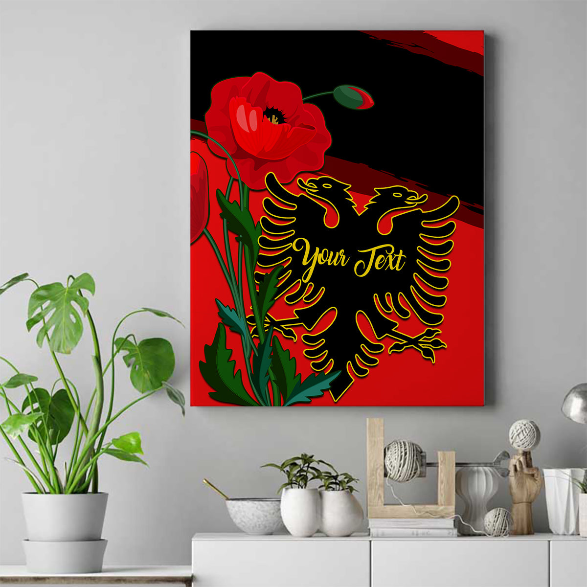 Personalised Albania Flag Day Canvas Wall Art Albanian Coat Of Arms With Red Poppy - Wonder Print Shop