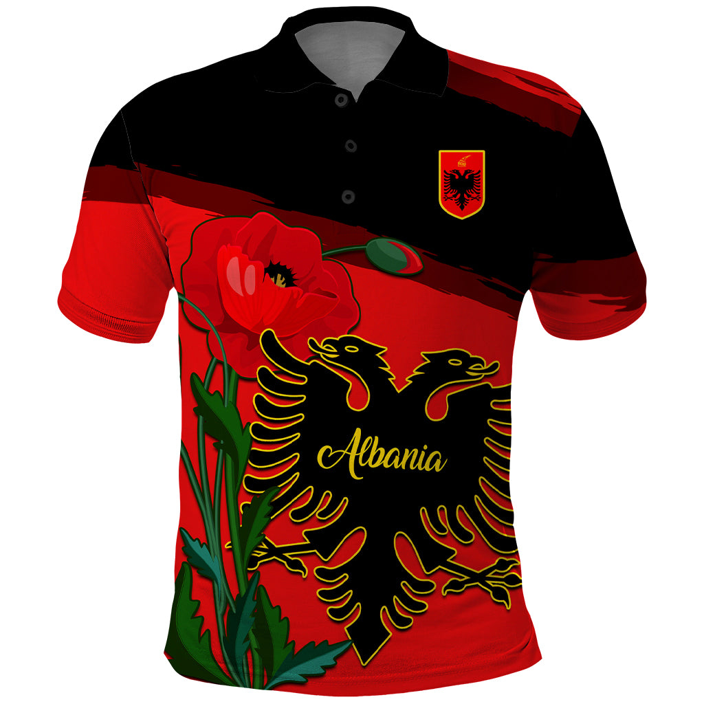 Personalised Albania Flag Day Polo Shirt Albanian Coat Of Arms With Red Poppy - Wonder Print Shop