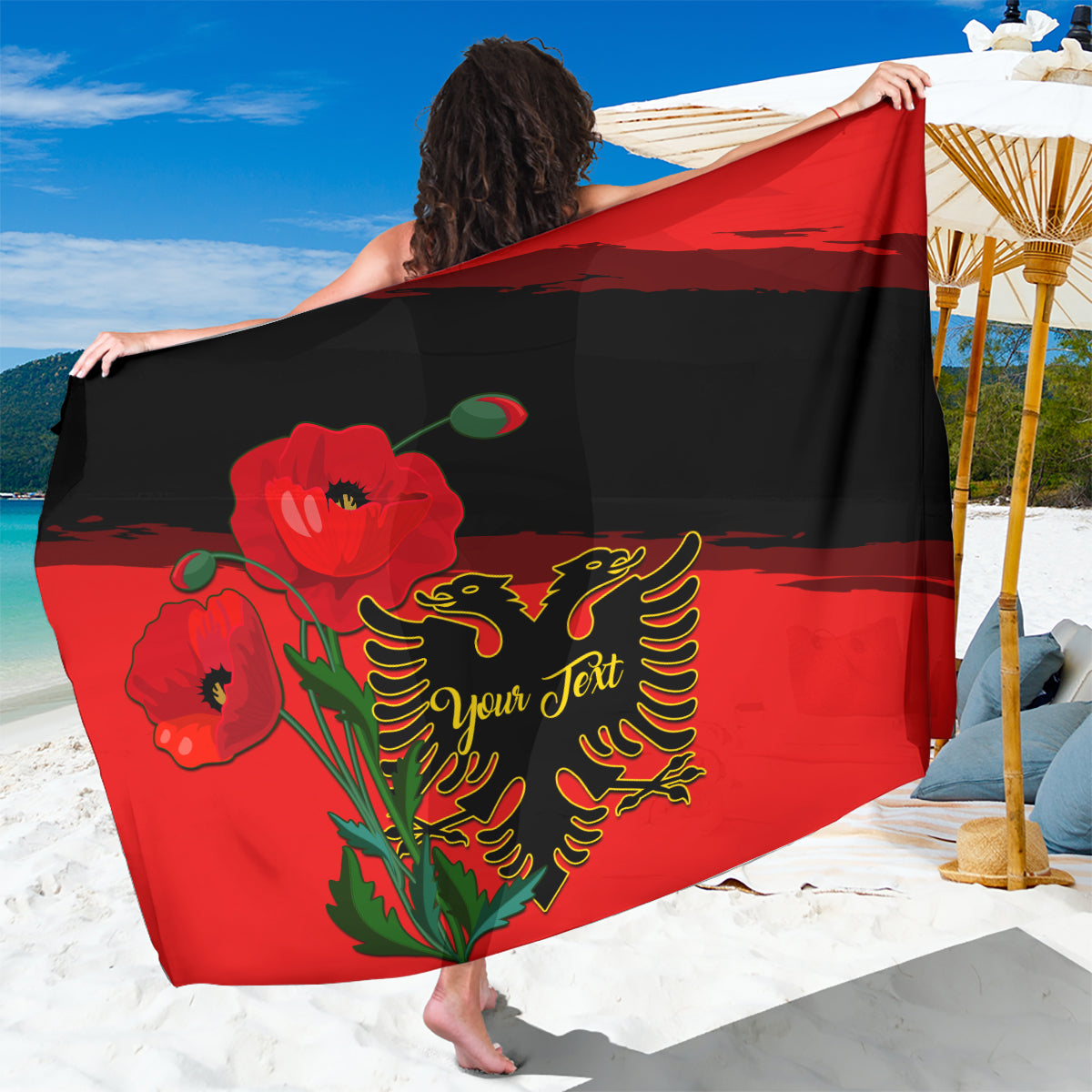 Personalised Albania Flag Day Sarong Albanian Coat Of Arms With Red Poppy - Wonder Print Shop