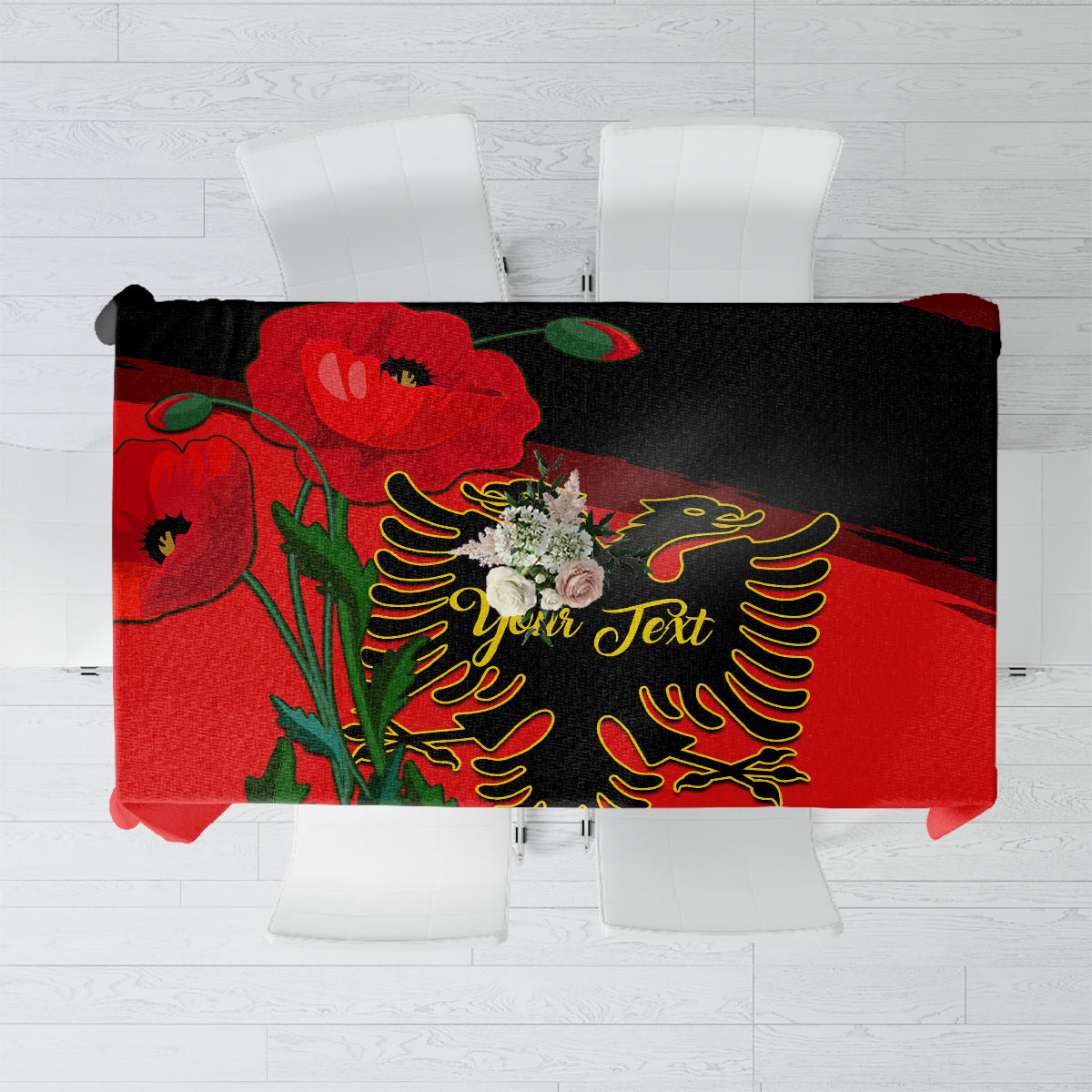 Personalised Albania Flag Day Tablecloth Albanian Coat Of Arms With Red Poppy - Wonder Print Shop