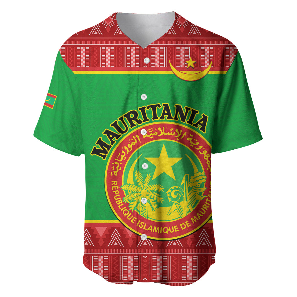 Personalised Mauritania Independence Day Baseball Jersey Mauritanian Map Mix African Pattern - Wonder Print Shop