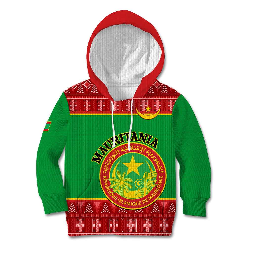 Personalised Mauritania Independence Day Kid Hoodie Mauritanian Map Mix African Pattern - Wonder Print Shop