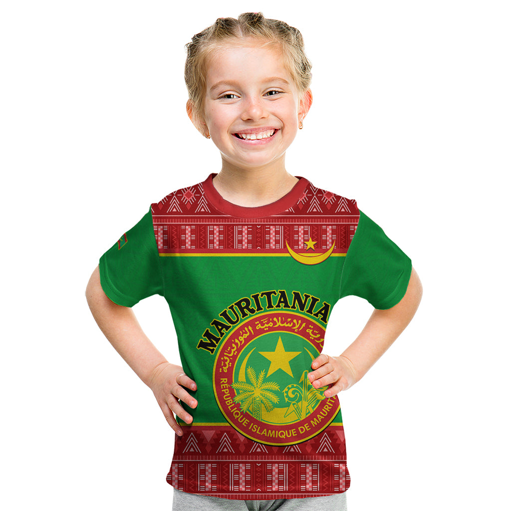 Personalised Mauritania Independence Day Kid T Shirt Mauritanian Map Mix African Pattern - Wonder Print Shop