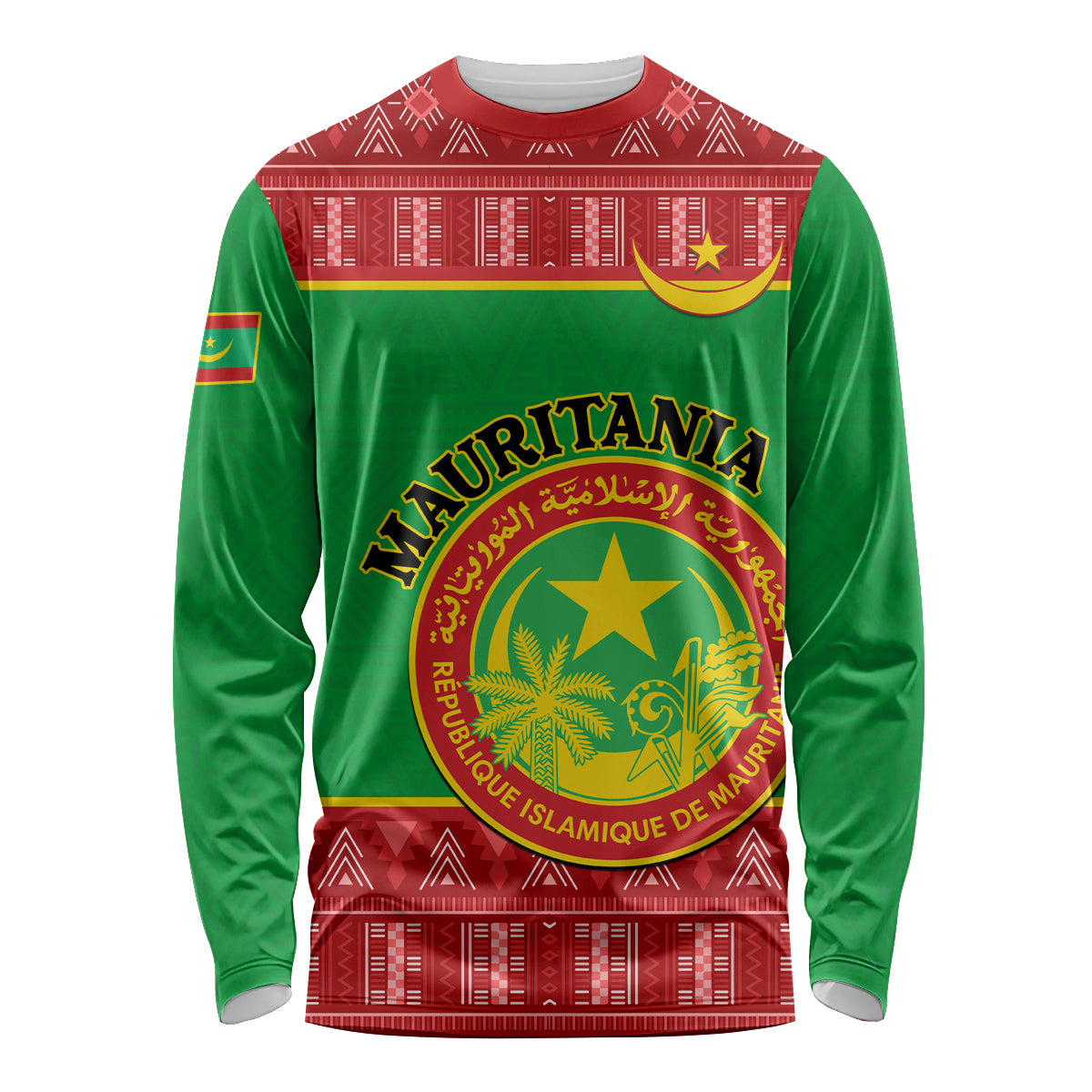 Personalised Mauritania Independence Day Long Sleeve Shirt Mauritanian Map Mix African Pattern - Wonder Print Shop