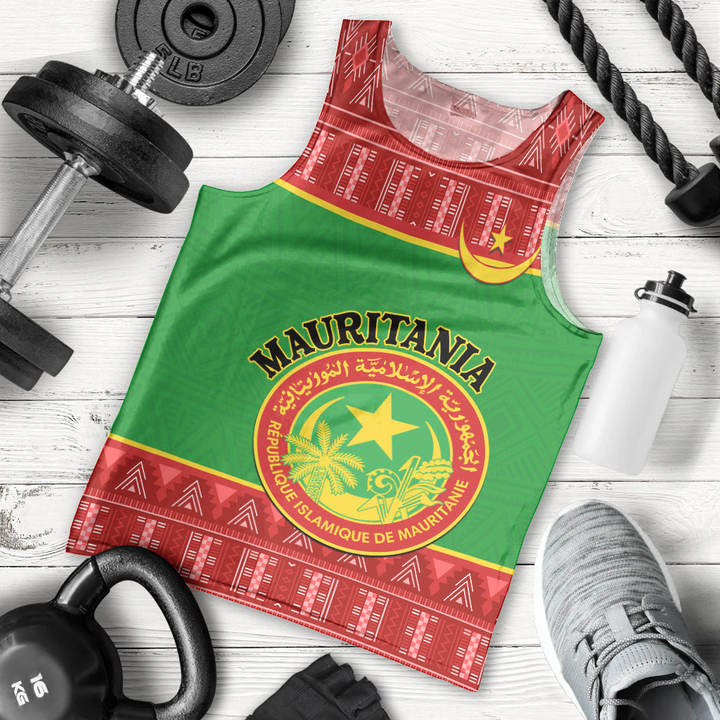 Personalised Mauritania Independence Day Men Tank Top Mauritanian Map Mix African Pattern - Wonder Print Shop