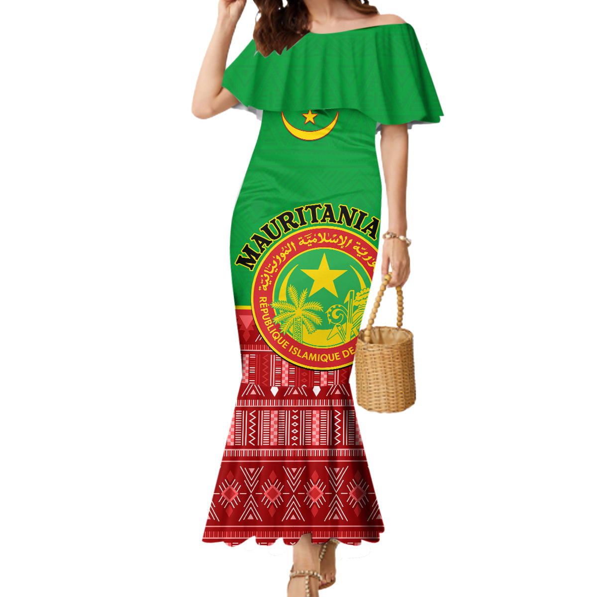 Personalised Mauritania Independence Day Mermaid Dress Mauritanian Map Mix African Pattern - Wonder Print Shop