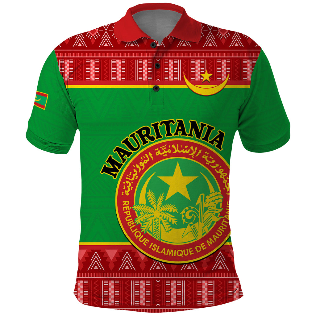 Personalised Mauritania Independence Day Polo Shirt Mauritanian Map Mix African Pattern - Wonder Print Shop