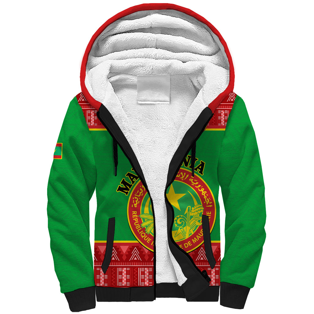 Personalised Mauritania Independence Day Sherpa Hoodie Mauritanian Map Mix African Pattern - Wonder Print Shop