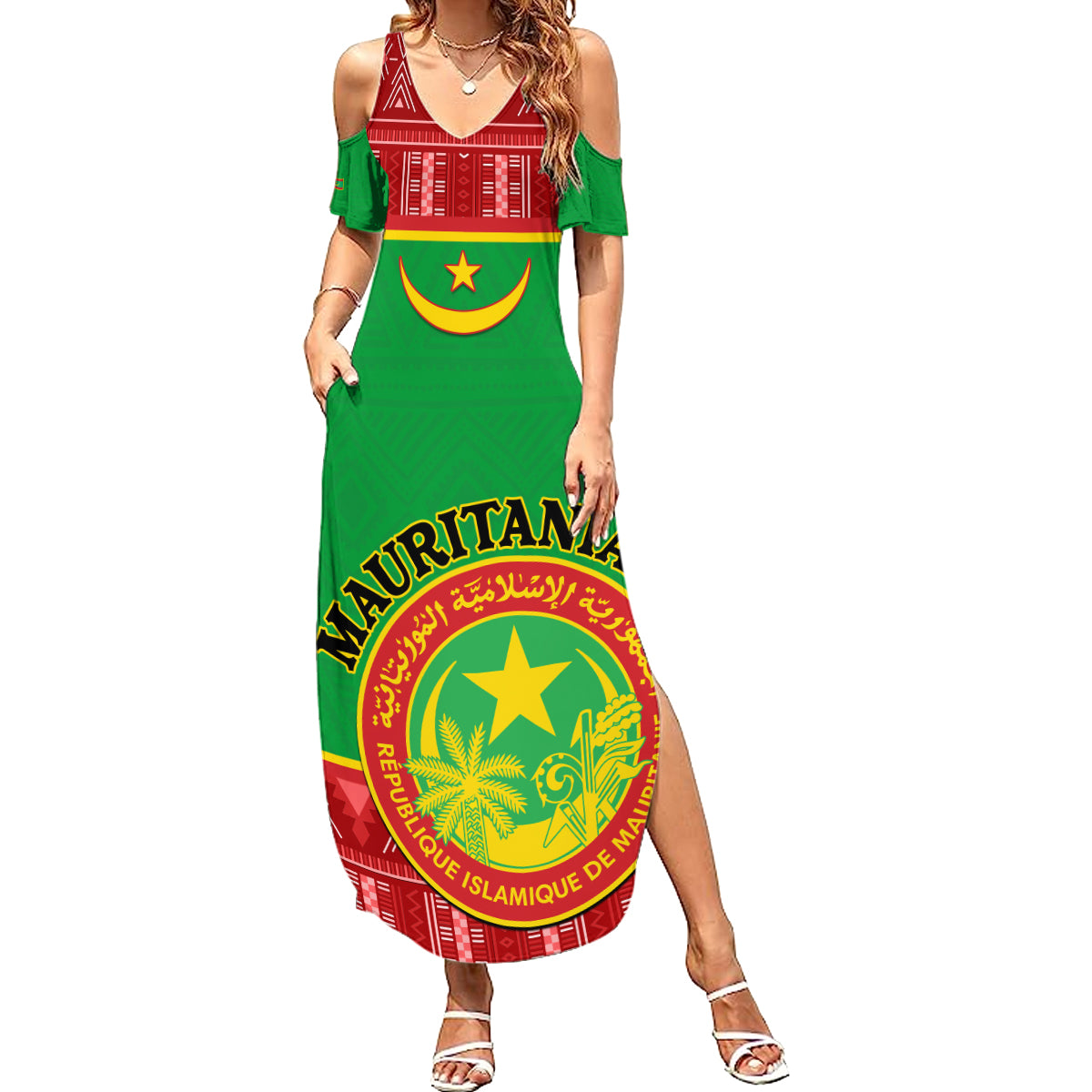 Personalised Mauritania Independence Day Summer Maxi Dress Mauritanian Map Mix African Pattern - Wonder Print Shop