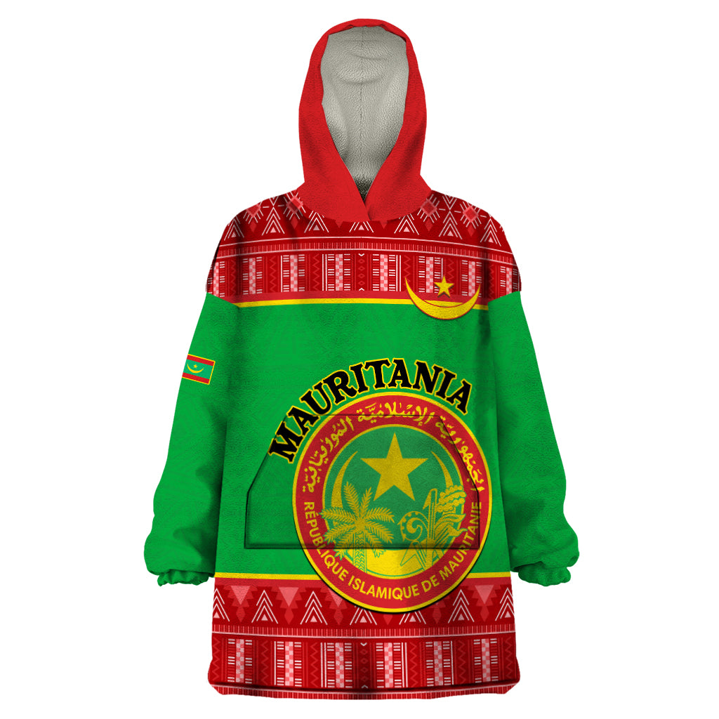 Personalised Mauritania Independence Day Wearable Blanket Hoodie Mauritanian Map Mix African Pattern - Wonder Print Shop