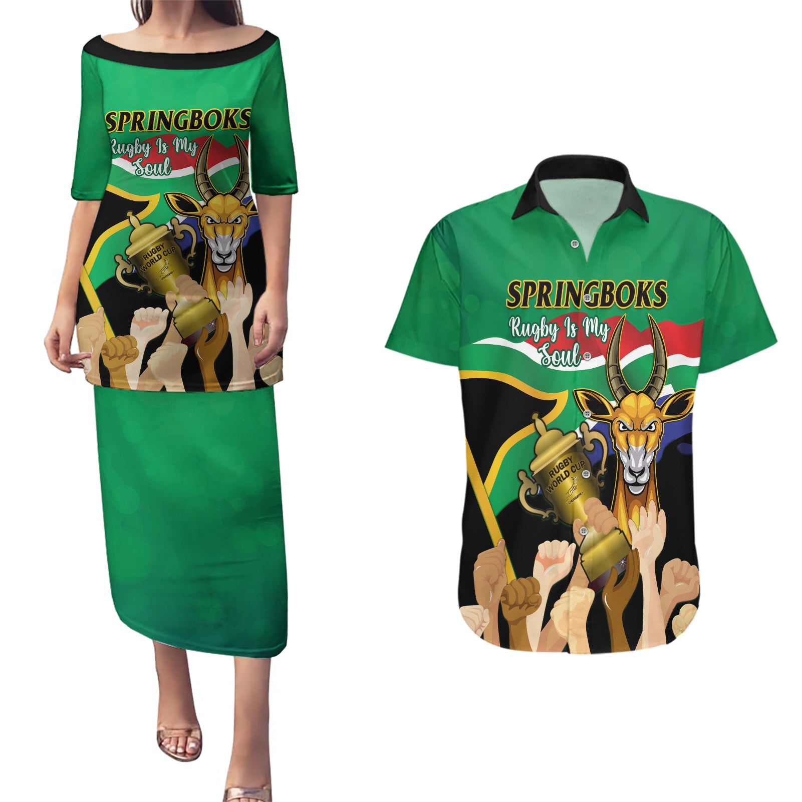 South Africa Special Holiday Couples Matching Puletasi Dress and Hawaiian Shirt Springboks Champions Celebration Rugby Is My Soul - Wonder Print Shop