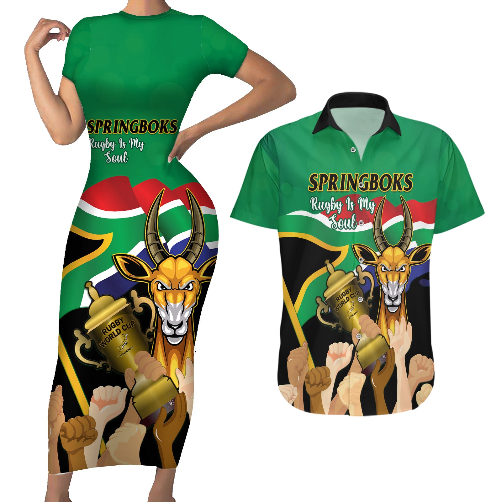 South Africa Special Holiday Couples Matching Short Sleeve Bodycon Dress and Hawaiian Shirt Springboks Champions Celebration Rugby Is My Soul - Wonder Print Shop