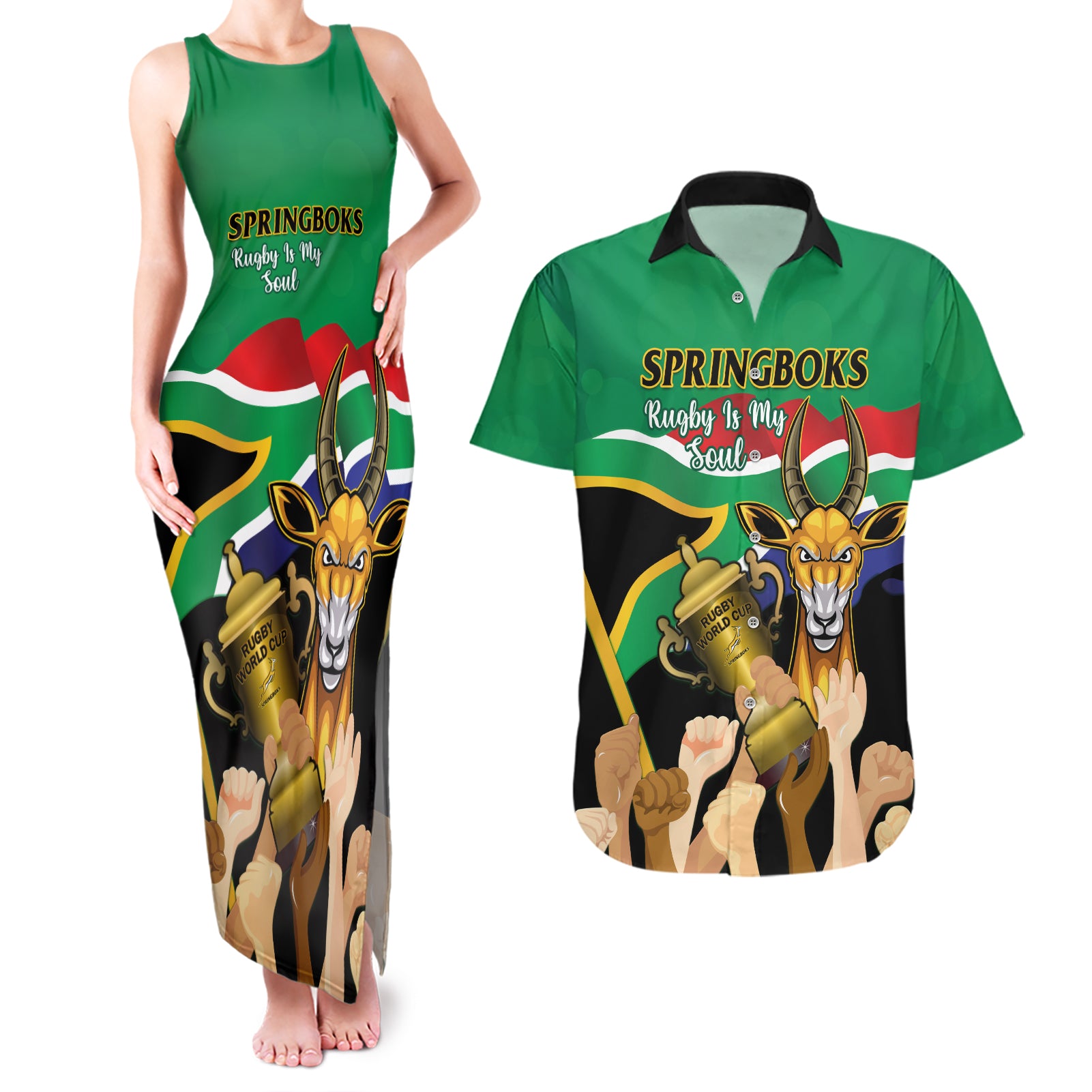 South Africa Special Holiday Couples Matching Tank Maxi Dress and Hawaiian Shirt Springboks Champions Celebration Rugby Is My Soul - Wonder Print Shop