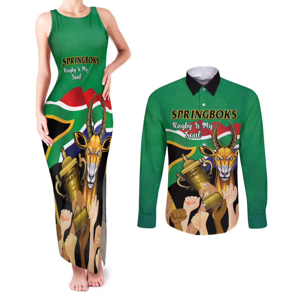 South Africa Special Holiday Couples Matching Tank Maxi Dress and Long Sleeve Button Shirt Springboks Champions Celebration Rugby Is My Soul - Wonder Print Shop