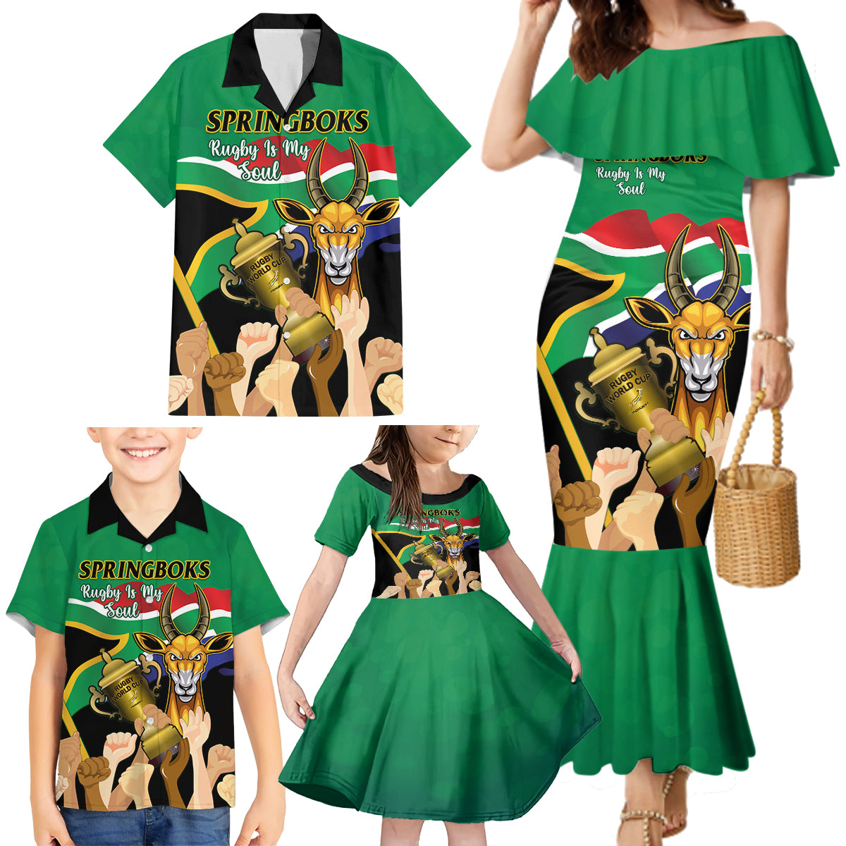 South Africa Special Holiday Family Matching Mermaid Dress and Hawaiian Shirt Springboks Champions Celebration Rugby Is My Soul - Wonder Print Shop