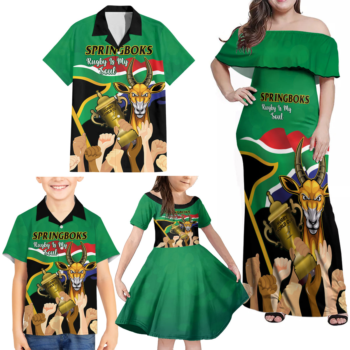 South Africa Special Holiday Family Matching Off Shoulder Maxi Dress and Hawaiian Shirt Springboks Champions Celebration Rugby Is My Soul - Wonder Print Shop