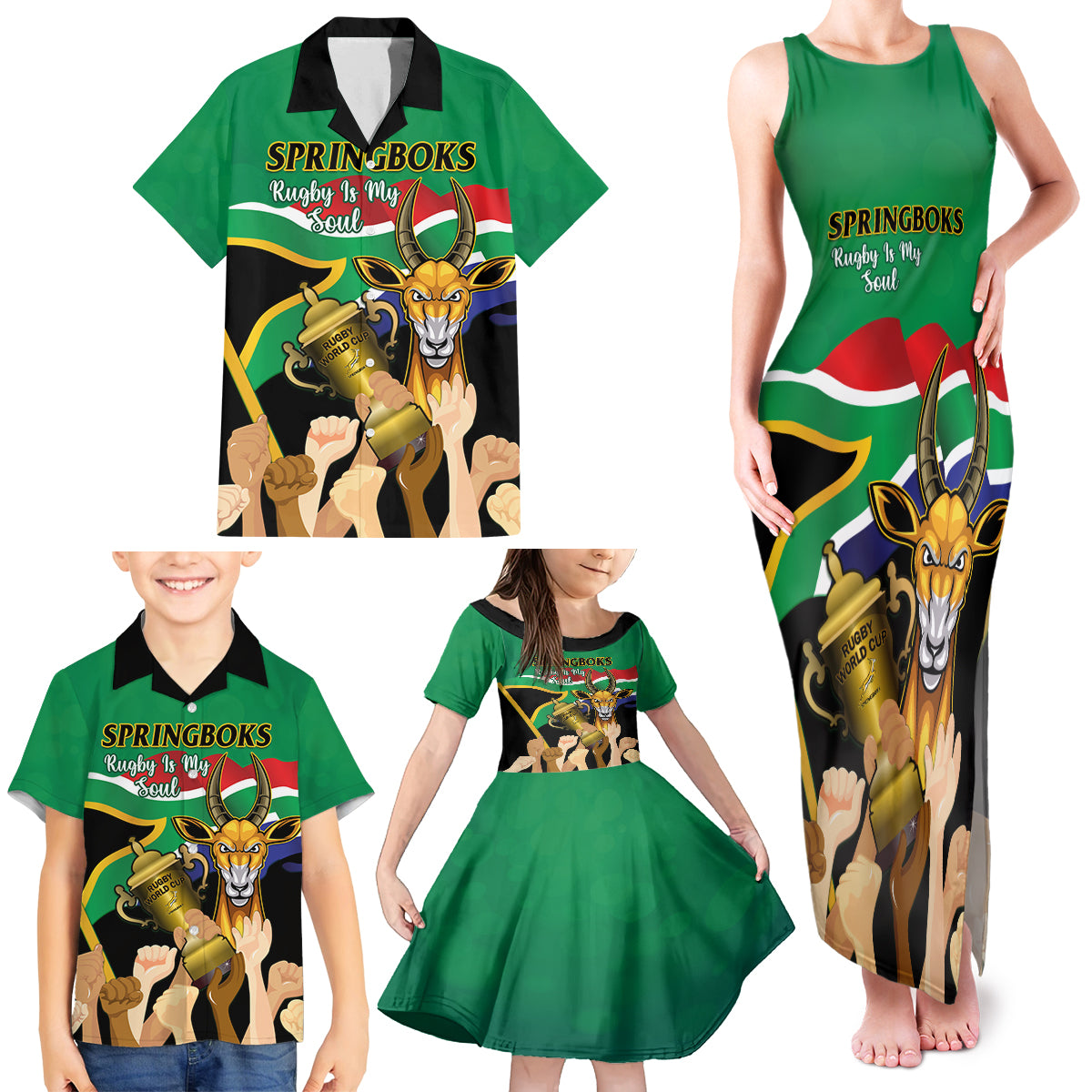 South Africa Special Holiday Family Matching Tank Maxi Dress and Hawaiian Shirt Springboks Champions Celebration Rugby Is My Soul - Wonder Print Shop