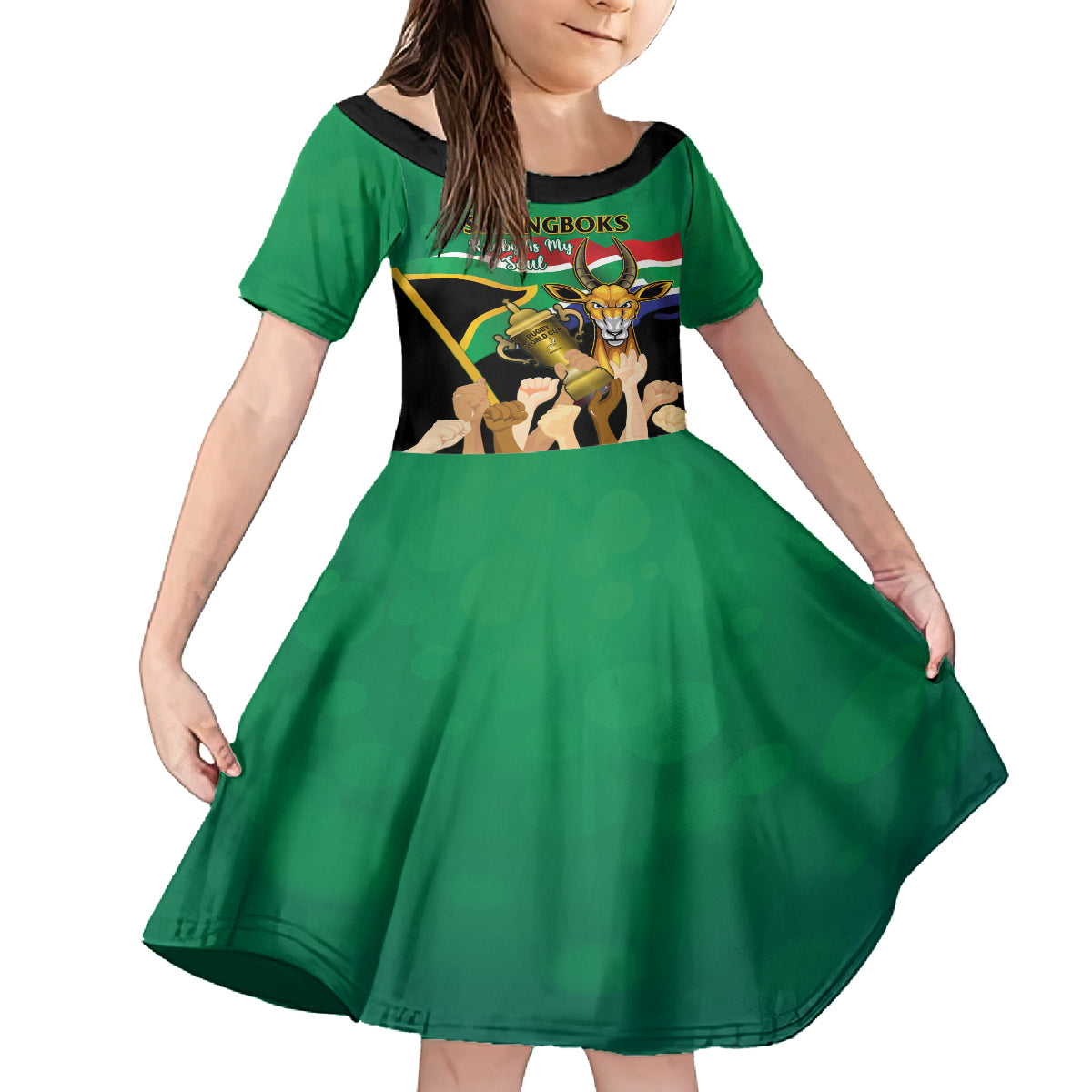 South Africa Special Holiday Kid Short Sleeve Dress Springboks Champions Celebration Rugby Is My Soul - Wonder Print Shop