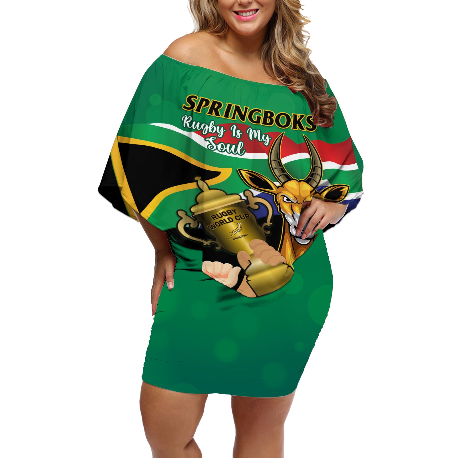 South Africa Special Holiday Off Shoulder Short Dress Springboks Champions Celebration Rugby Is My Soul - Wonder Print Shop