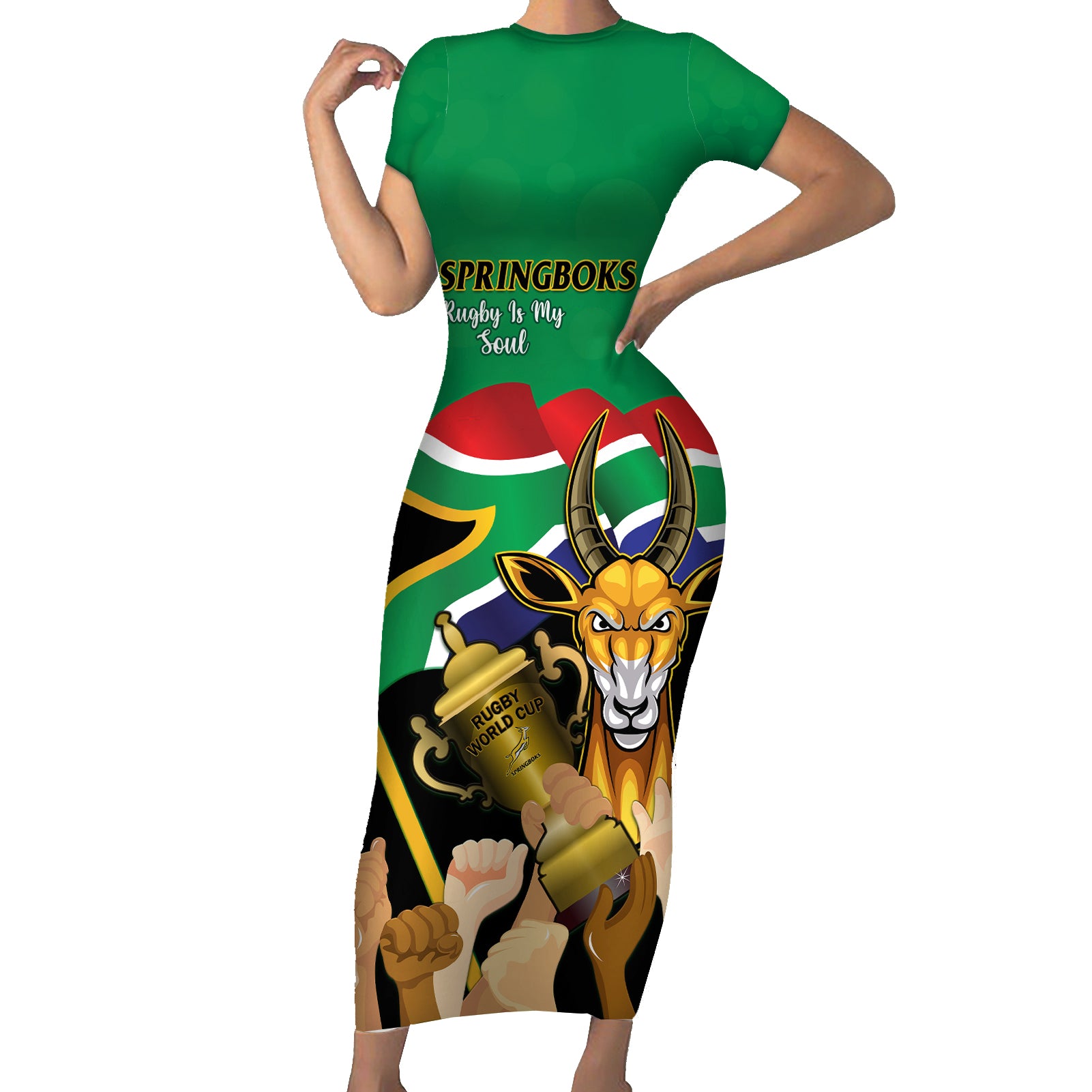 South Africa Special Holiday Short Sleeve Bodycon Dress Springboks Champions Celebration Rugby Is My Soul - Wonder Print Shop