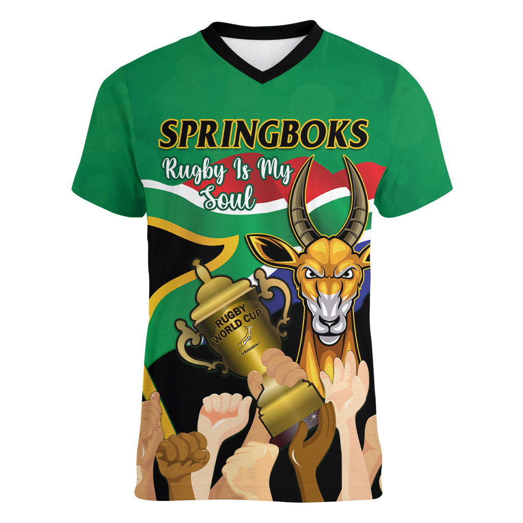 South Africa Special Holiday Women V Neck T Shirt Springboks Champions Celebration Rugby Is My Soul - Wonder Print Shop