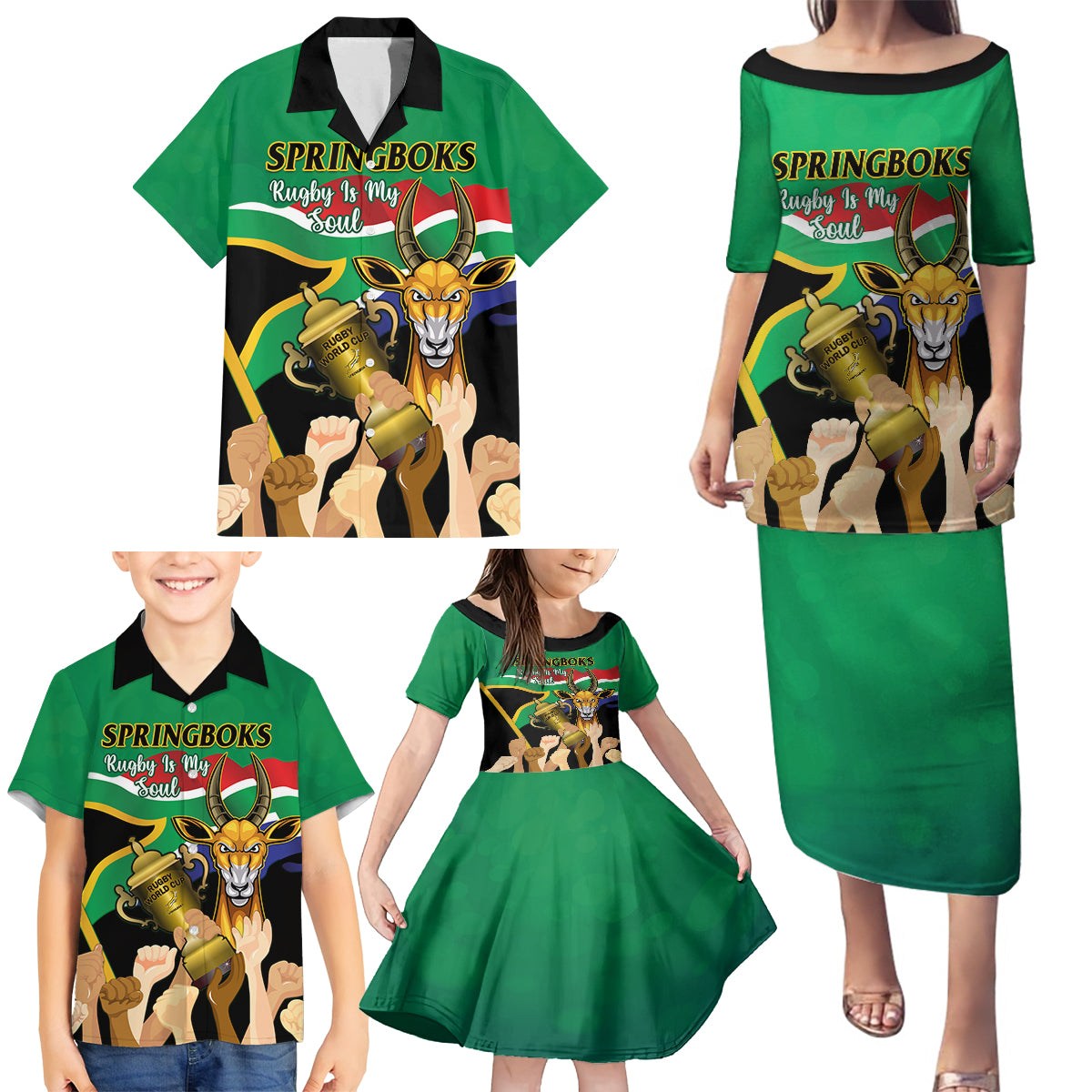 Personalised South Africa Special Holiday Family Matching Puletasi Dress and Hawaiian Shirt Springboks Champions Celebration Rugby Is My Soul - Wonder Print Shop