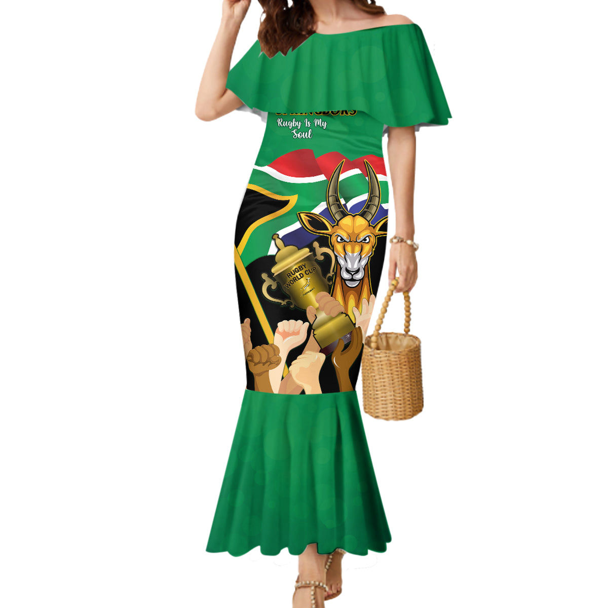 Personalised South Africa Special Holiday Mermaid Dress Springboks Champions Celebration Rugby Is My Soul - Wonder Print Shop