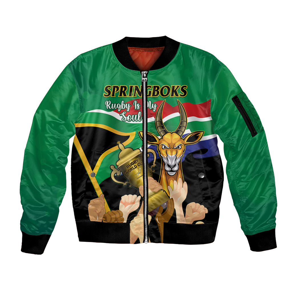 Personalised South Africa Special Holiday Sleeve Zip Bomber Jacket Springboks Champions Celebration Rugby Is My Soul - Wonder Print Shop