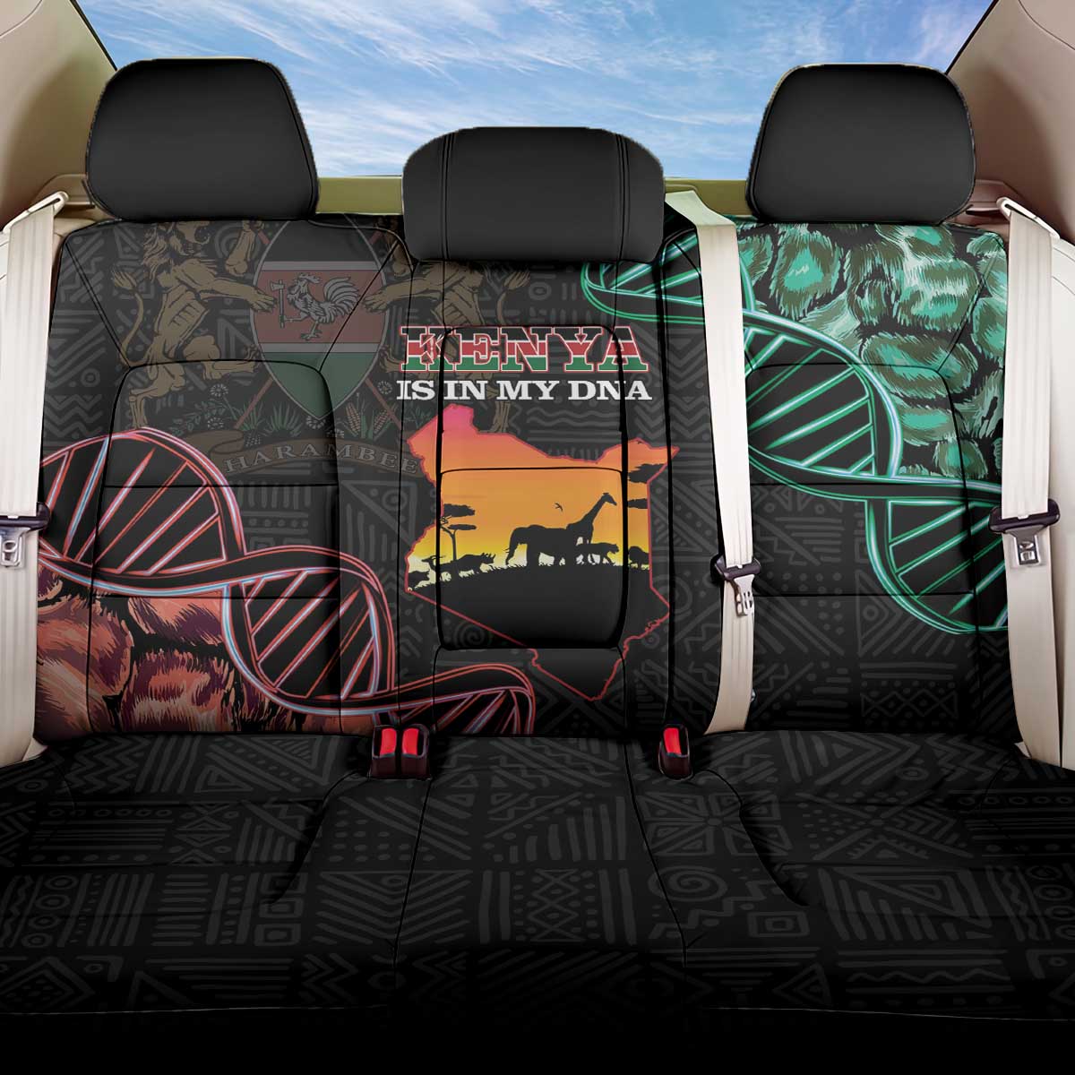 Kenya Is In My DNA Back Car Seat Cover Kenyan Map Happy Jamhuri Day - Wonder Print Shop