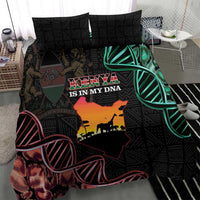 Black duvet cover bedding set with Kenya map graphic, zebra artwork, green circular design