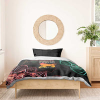 Black duvet cover bedding set with Kenya map and zebra graphics, green circular artwork
