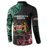 Black and green button sweatshirt with 'Jamhuriya Kenya' back print, lion crest and flag