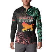 Black button henley sweatshirt with Kenya map graphic and green sleeve accents