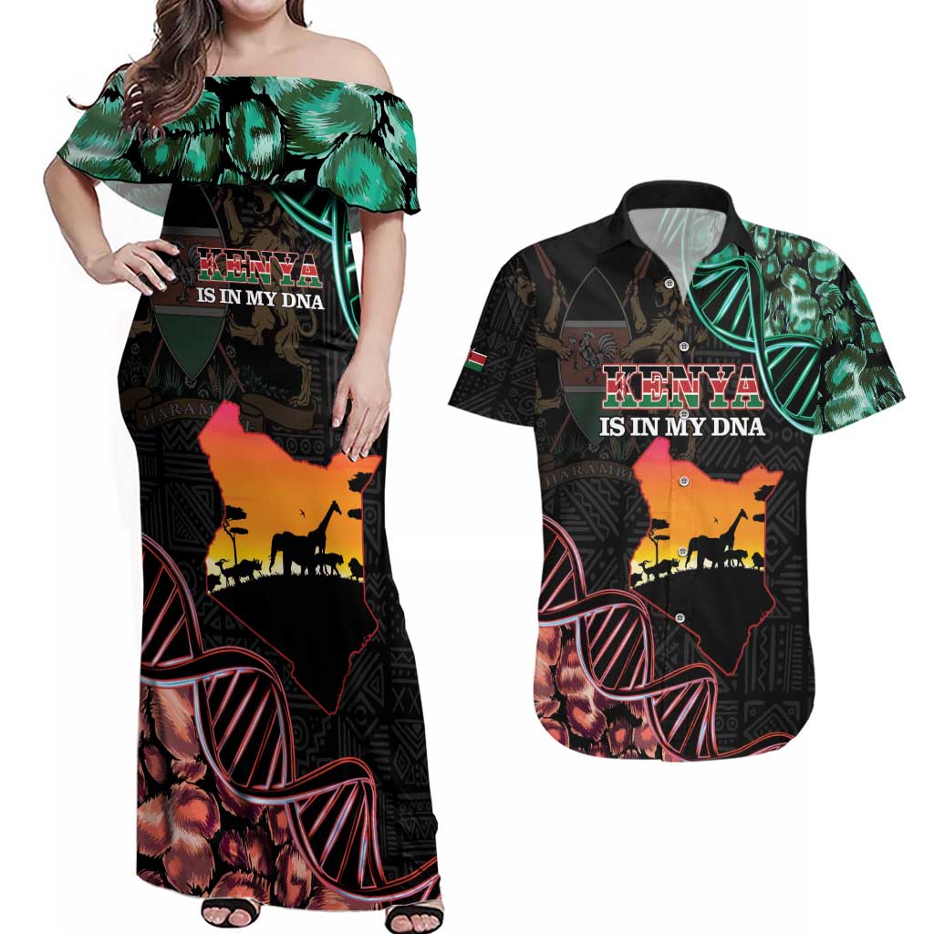 Kenya Is In My DNA Couples Matching Off Shoulder Maxi Dress and Hawaiian Shirt Kenyan Map Happy Jamhuri Day - Wonder Print Shop