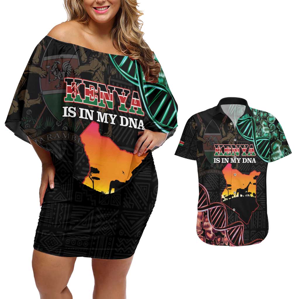 Kenya Is In My DNA Couples Matching Off Shoulder Short Dress and Hawaiian Shirt Kenyan Map Happy Jamhuri Day - Wonder Print Shop