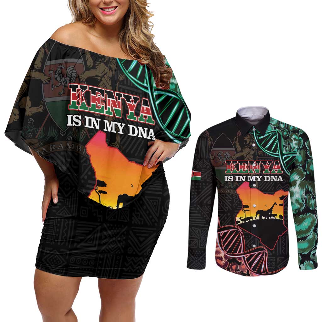 Kenya Is In My DNA Couples Matching Off Shoulder Short Dress and Long Sleeve Button Shirt Kenyan Map Happy Jamhuri Day - Wonder Print Shop