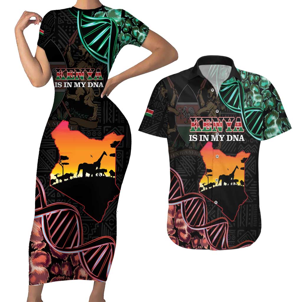 Kenya Is In My DNA Couples Matching Short Sleeve Bodycon Dress and Hawaiian Shirt Kenyan Map Happy Jamhuri Day - Wonder Print Shop