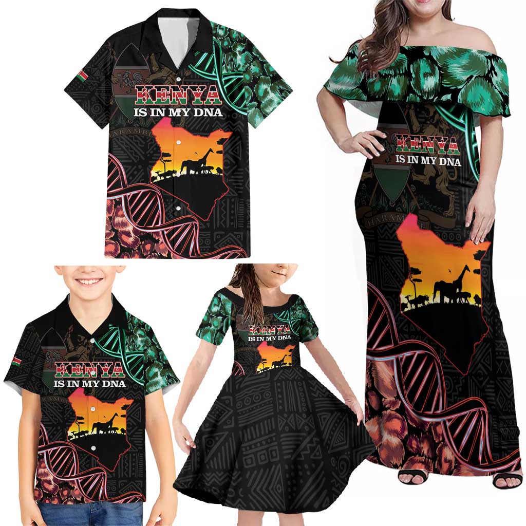 Kenya Is In My DNA Family Matching Off Shoulder Maxi Dress and Hawaiian Shirt Kenyan Map Happy Jamhuri Day - Wonder Print Shop