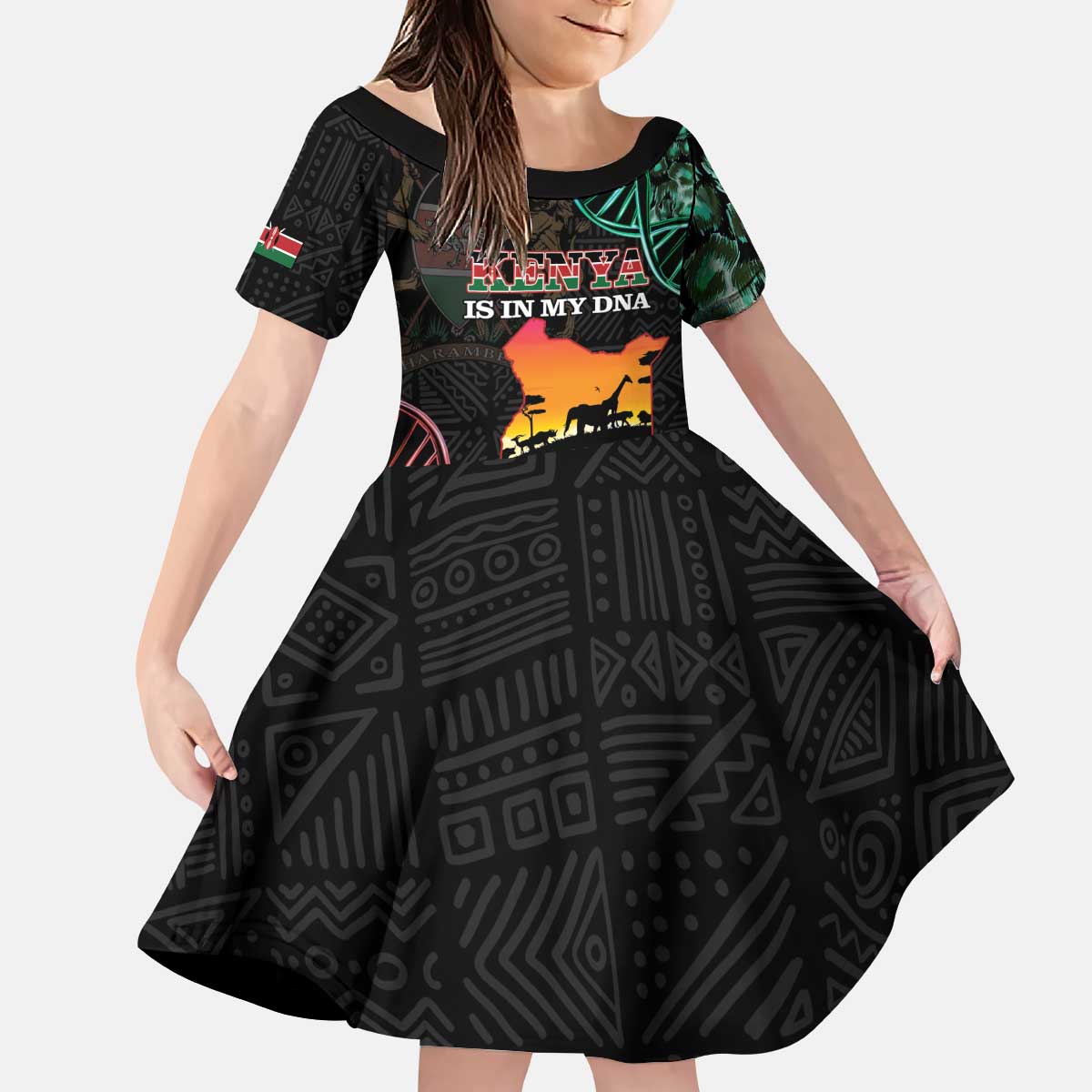 Kenya Is In My DNA Kid Short Sleeve Dress Kenyan Map Happy Jamhuri Day - Wonder Print Shop