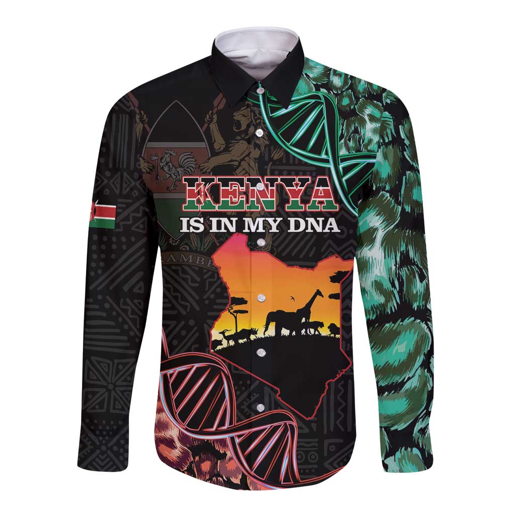 Kenya Is In My DNA Long Sleeve Button Shirt Kenyan Map Happy Jamhuri Day - Wonder Print Shop