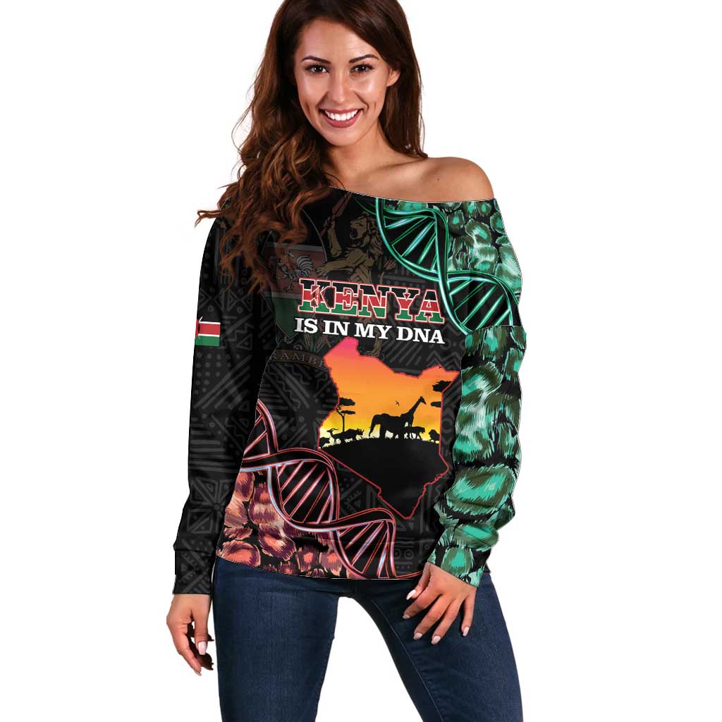 Kenya Is In My DNA Off Shoulder Sweater Kenyan Map Happy Jamhuri Day - Wonder Print Shop