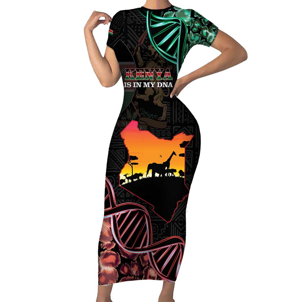 Kenya Is In My DNA Short Sleeve Bodycon Dress Kenyan Map Happy Jamhuri Day - Wonder Print Shop