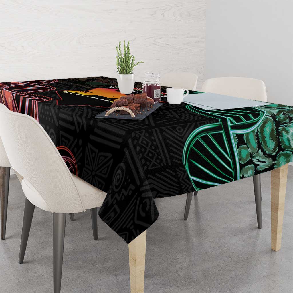 Black Kenya-themed tablecloth with colorful map and pattern, rectangular table cover