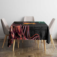 Black rectangular Kenya map tablecloth with red and teal graphic pattern