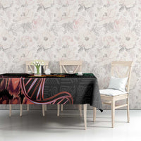 Black Kenya map tablecloth with red desert-tone design and teal accents