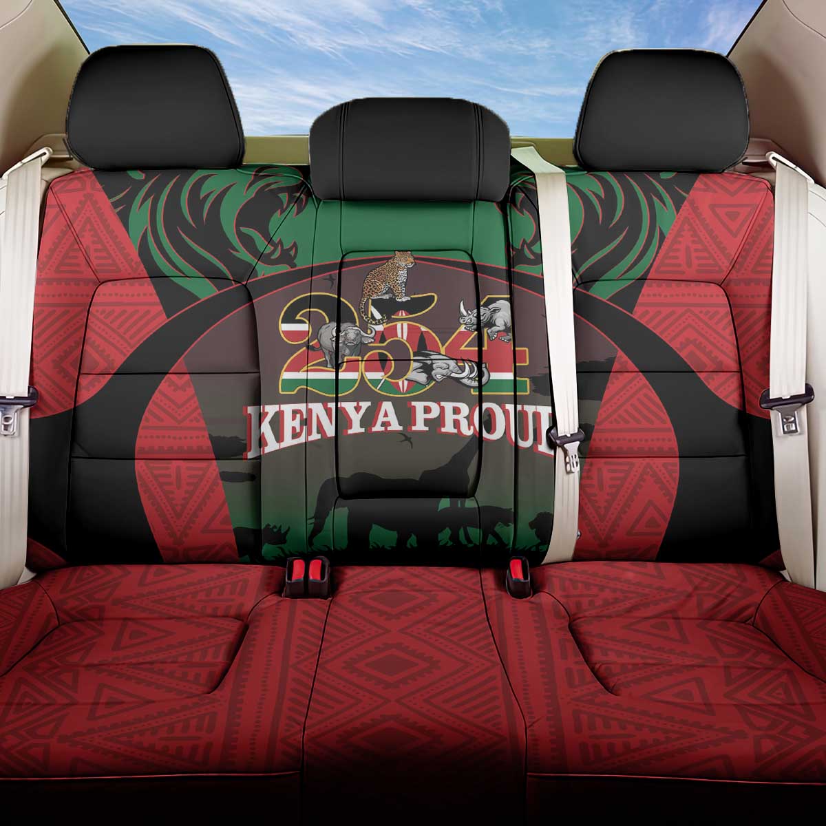 Proud Kenya 254 Back Car Seat Cover Kenyan Safari Animals - Wonder Print Shop