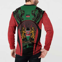 Button sweatshirt back: lions crest with Kenya flag patch and HARAMBEE text