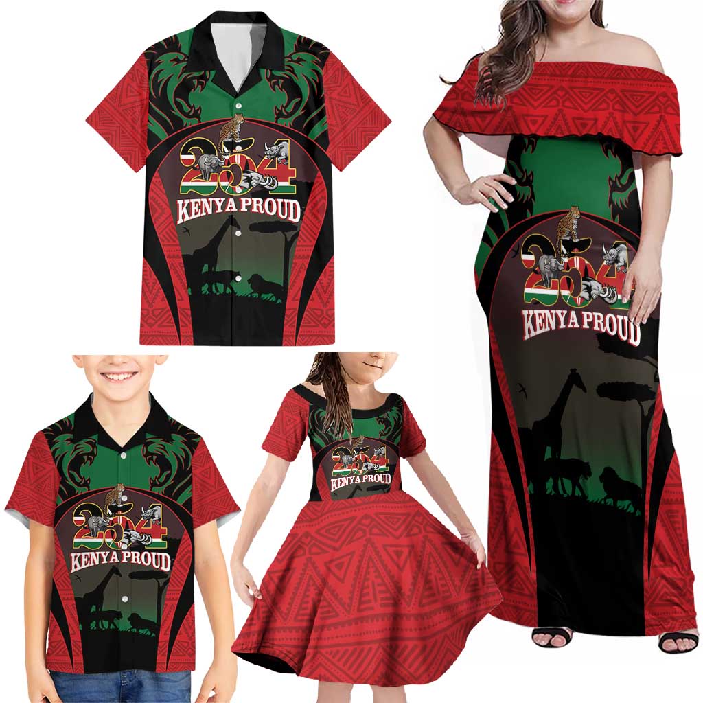 Proud Kenya 254 Family Matching Off Shoulder Maxi Dress and Hawaiian Shirt Kenyan Safari Animals - Wonder Print Shop