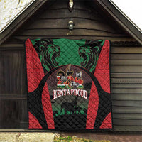 Kenya safari quilt with quilted diamonds, red/black sides, lions, and 'KENYA PROUD' badge